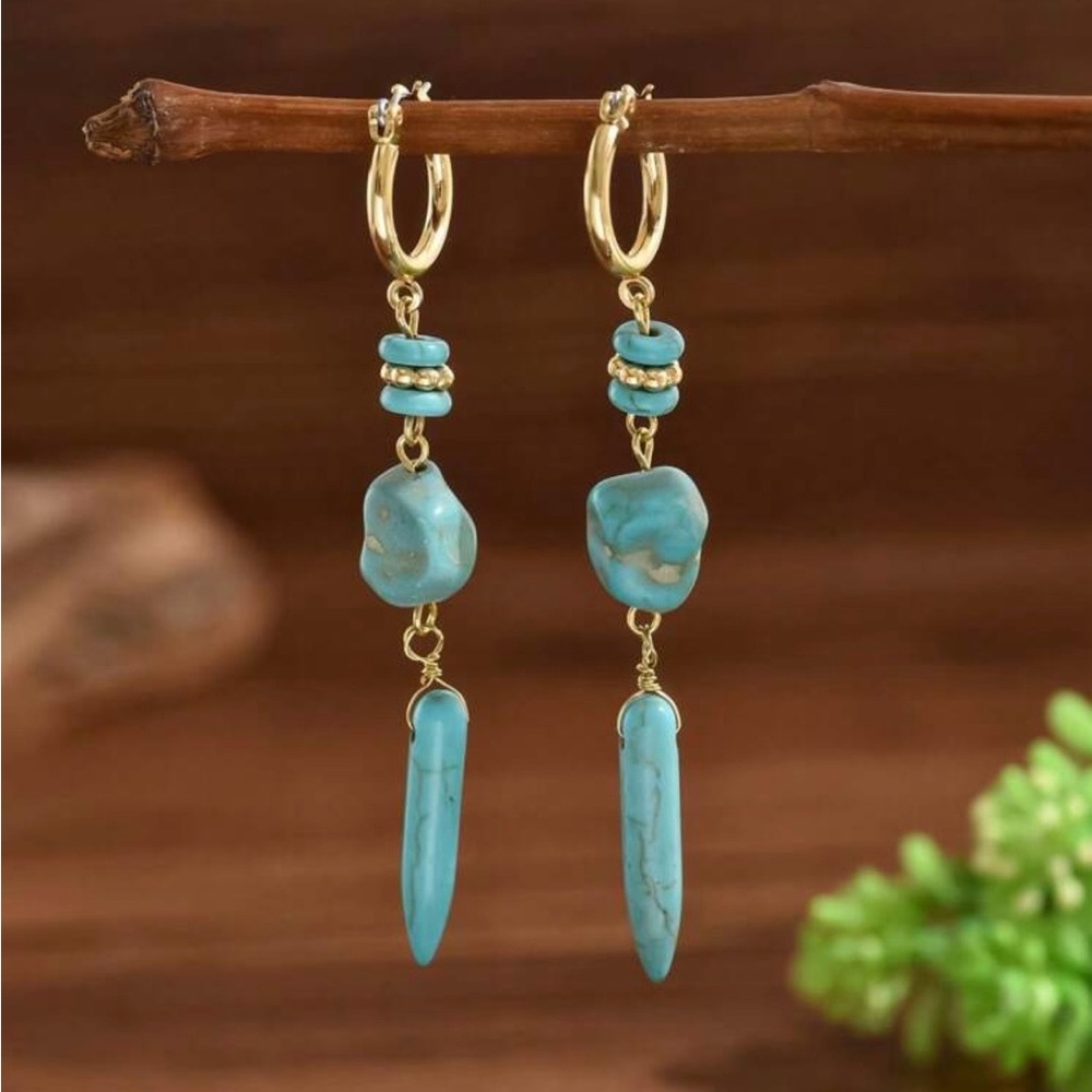 NWOT Gold and Turquoise Dangle Earrings